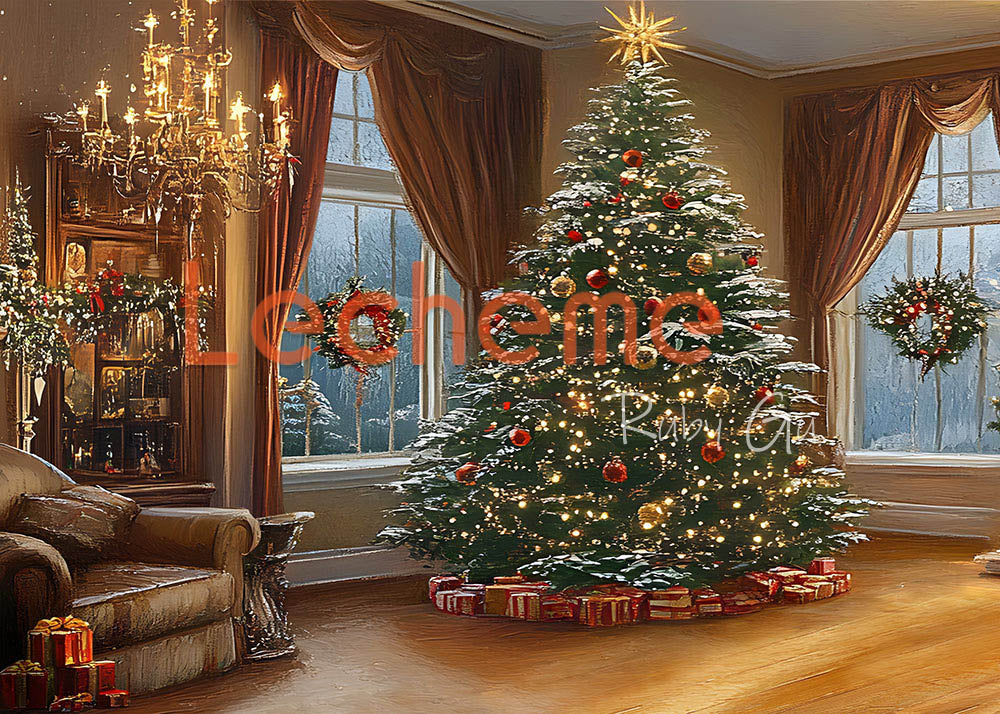 Avezano Windows and a Big Christmas Tree Photography Backdrop By Lecheme Ruby Gu