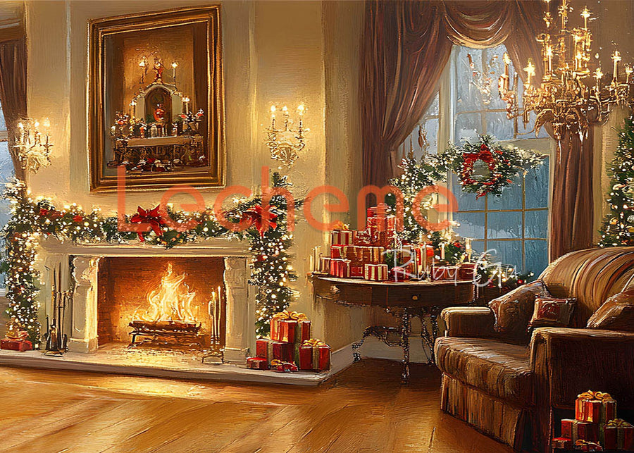 Avezano Christmas Fireplace Photography Backdrop By Lecheme Ruby Gu