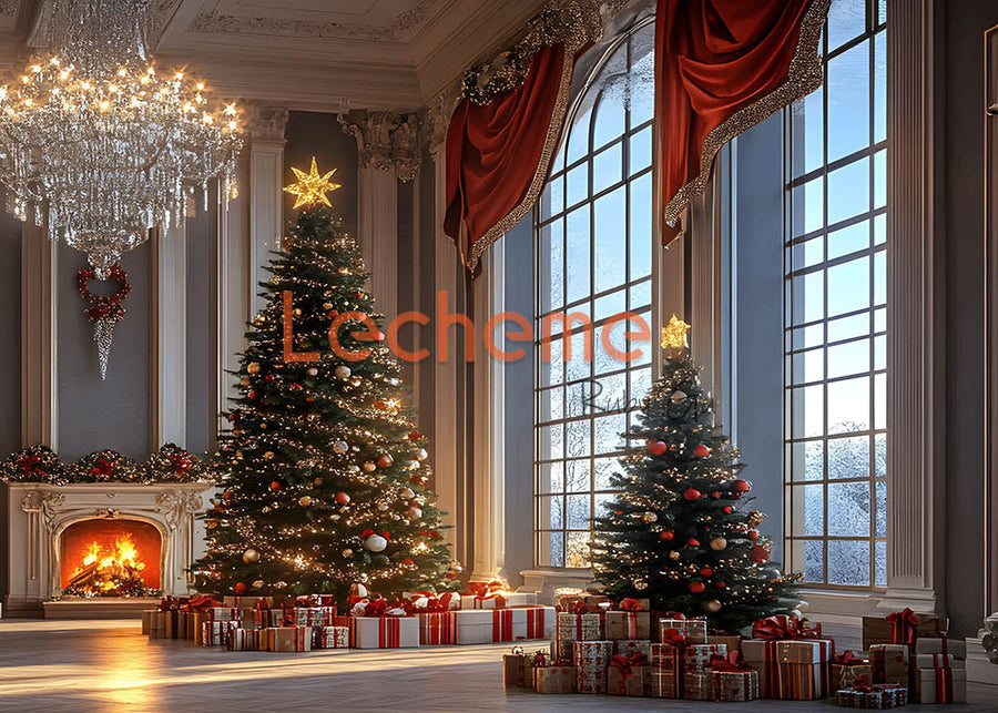 Avezano Christmas Tree and Window Photography Backdrop By Lecheme Ruby Gu