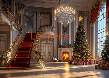 Avezano Christmas Tree and Stairs Photography Backdrop By Lecheme Ruby Gu