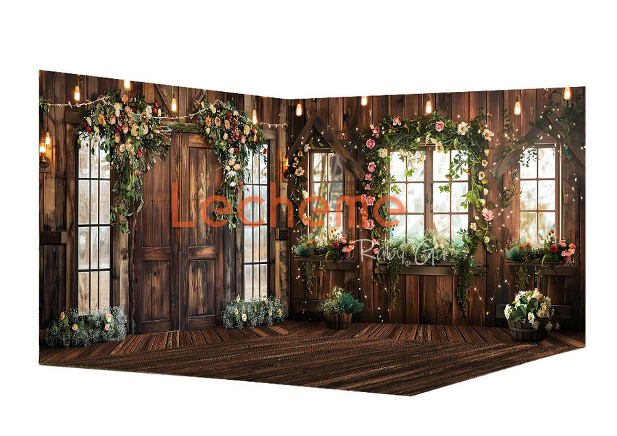 Avezano Wooden Doors and Flower Backdrop Scene Room Set By Lecheme Ruby Gu