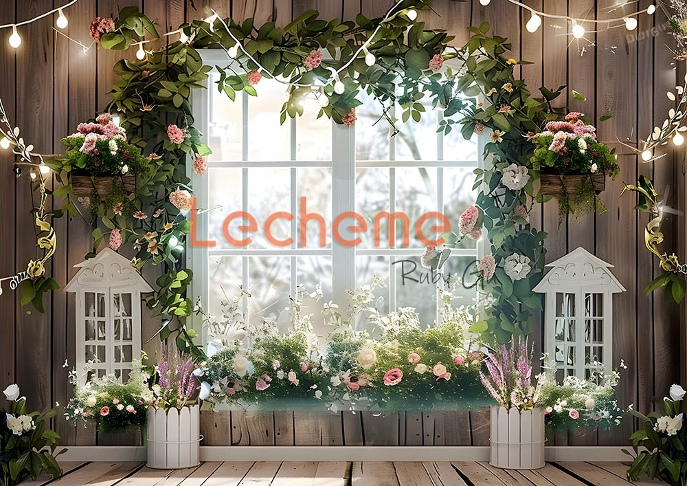 Avezano White Windows and Flowers Photography Backdrop By Lecheme Ruby Gu