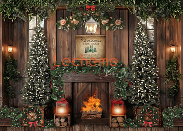 Avezano Christmas Vintage Log Cabin Fireplace Photography Backdrop By Lecheme Ruby Gu