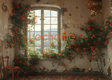 Avezano Worn Walls and Roses Photography Backdrop By Lecheme Ruby Gu