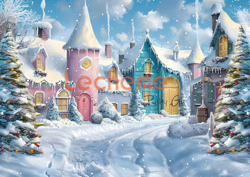 Avezano Christmas Snow House Photography Backdrop By Lecheme Ruby Gu