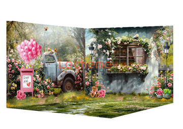 Avezano Spring Roses and Balloons Backdrop Scene Room Set By Lecheme Ruby Gu