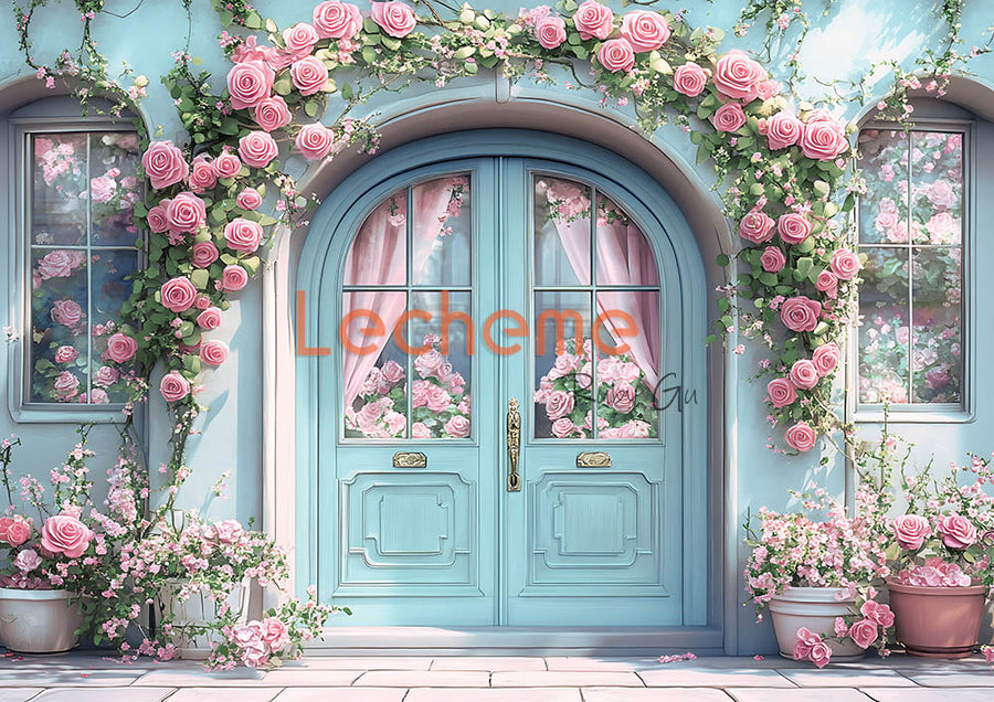 Avezano Rose and Blue Shop Photography Backdrop By Lecheme Ruby Gu