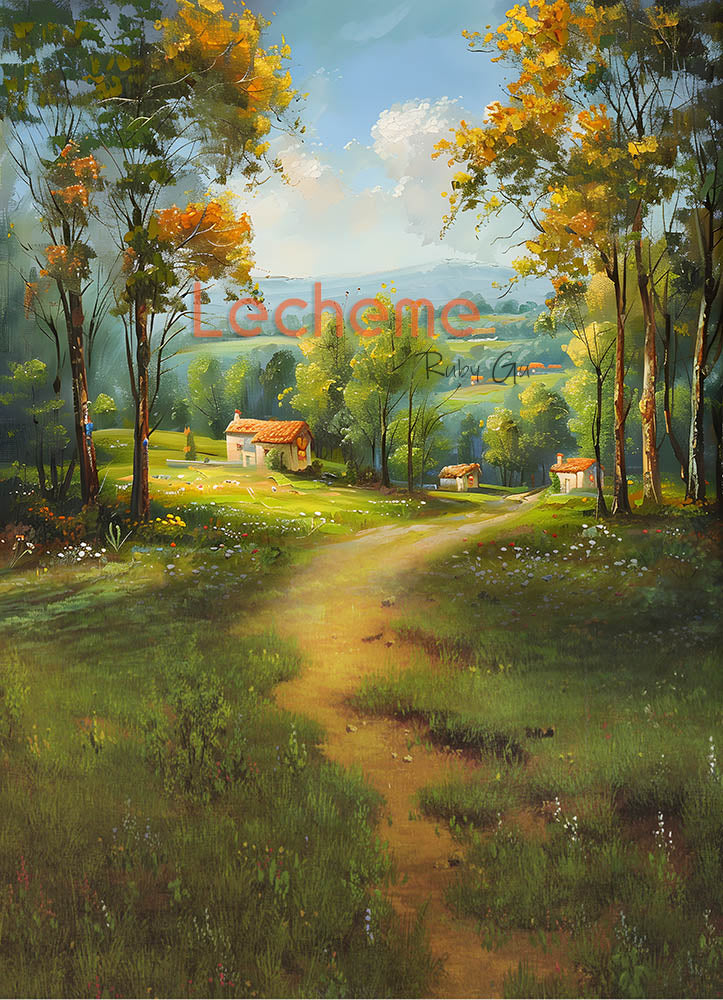 Avezano Mountain Village Oil Painting Photography Backdrop By Lecheme Ruby Gu