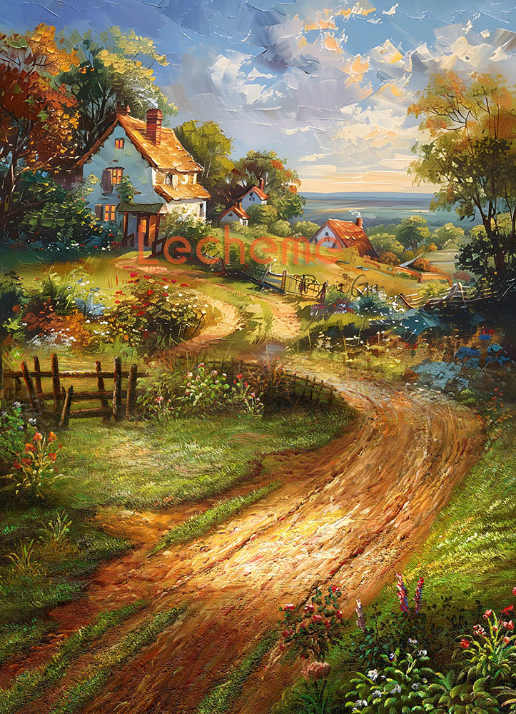 Avezano The Way to the House Oil Painting Photography Backdrop By Lecheme Ruby Gu