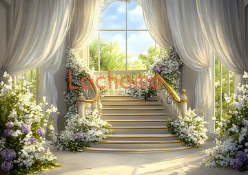 Avezano White Curtains and Flower Photography Backdrop By Lecheme Ruby Gu