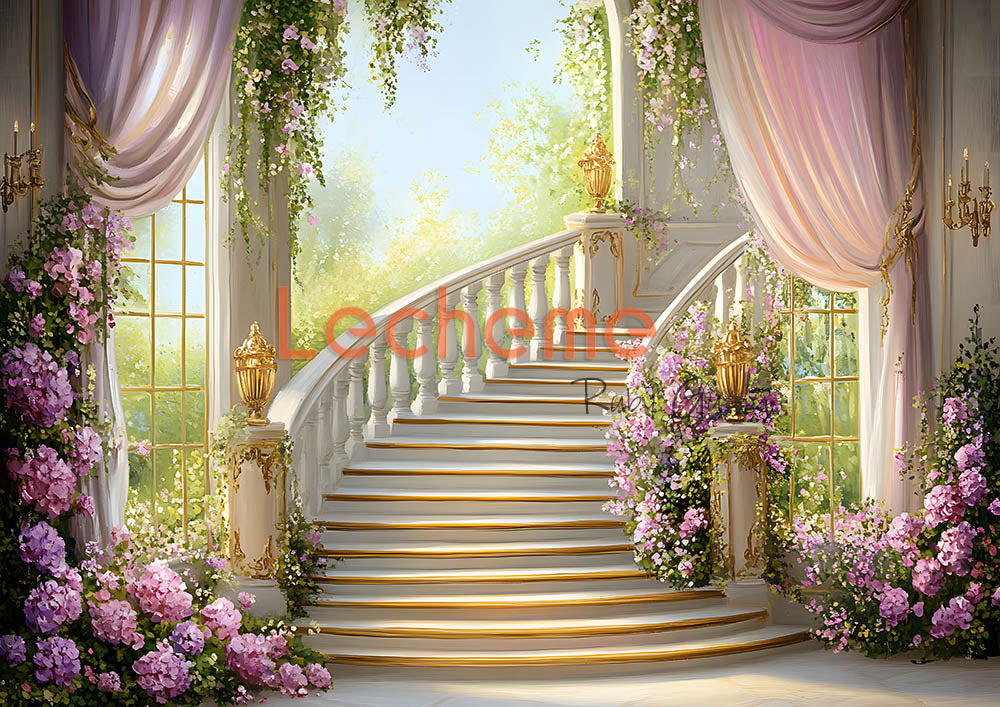 Avezano Purple Flower Staircase Photography Backdrop By Lecheme Ruby Gu