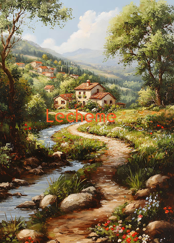 Avezano Rural River Oil Painting Photography Backdrop By Lecheme Ruby Gu