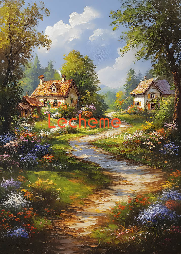 Avezano Summer Beautiful Village Oil Painting Photography Backdrop By Lecheme Ruby Gu