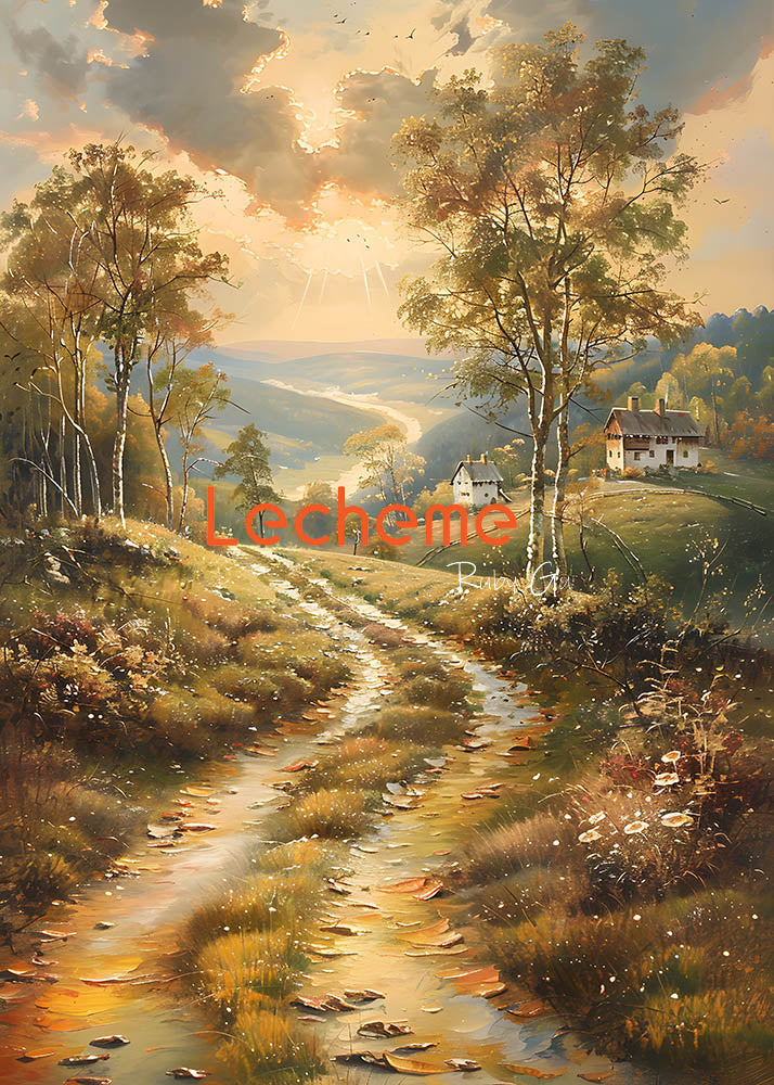 Avezano Autumn Evening Rural Landscape Oil Painting Photography Backdrop By Lecheme Ruby Gu