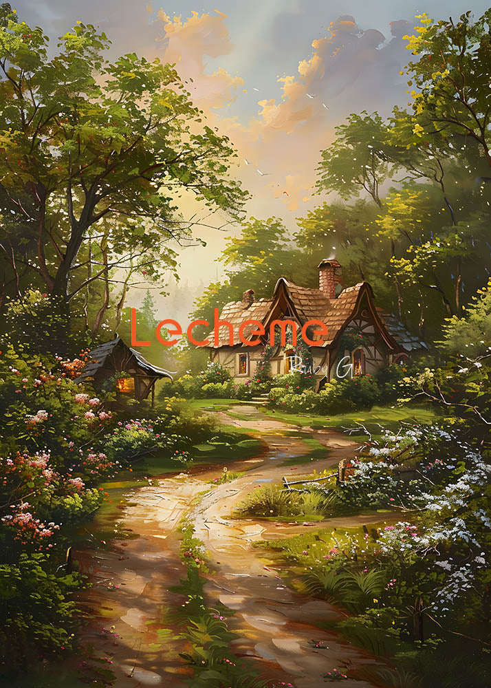 Avezano Spring Oil Painting Green leaves and Paths Photography Backdrop By Lecheme Ruby Gu