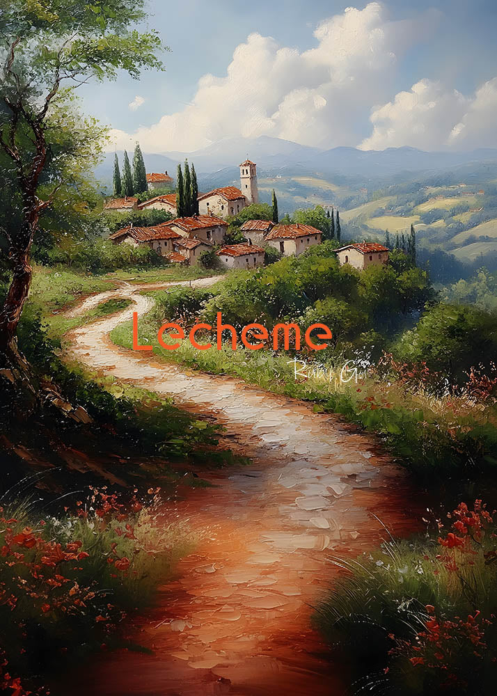 Avezano Oil Painting  Village on the Cliff Photography Backdrop By Lecheme Ruby Gu