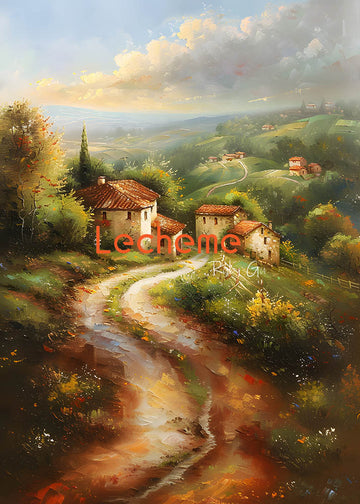 Avezano Oil Painting Village on the Hillside Photography Backdrop By Lecheme Ruby Gu