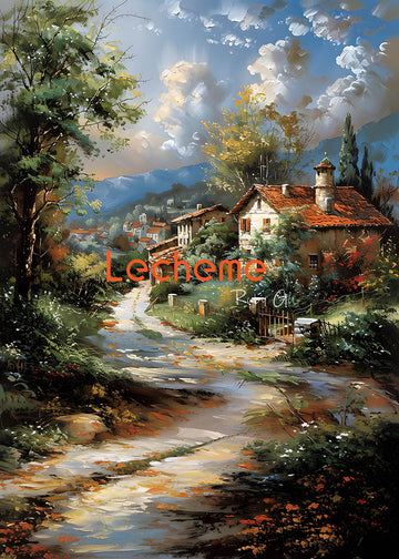 Avezano Oil Painting A Village in the Mountains Photography Backdrop By Lecheme Ruby Gu