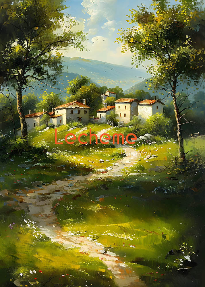 Avezano Oil Painting Green lawns and Roads Photography Backdrop By Lecheme Ruby Gu