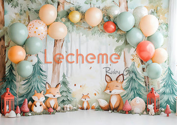 Avezano Foxes and Balloons Party Photography Backdrop By Lecheme Ruby Gu