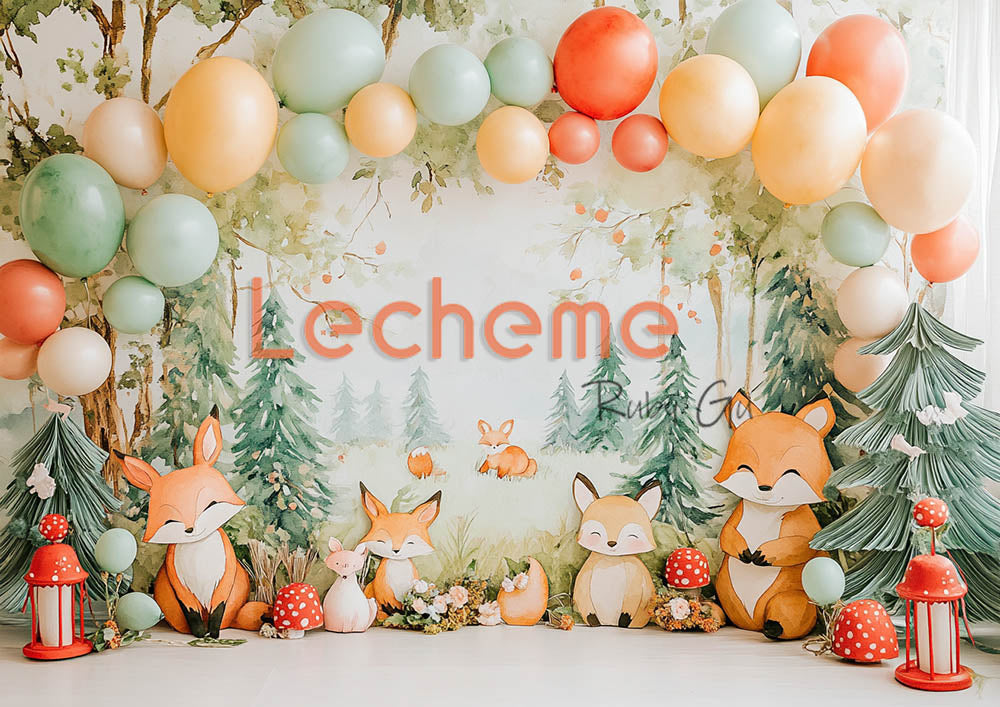 Avezano Foxes and Balloons Birthday Party Photography Backdrop By Lecheme Ruby Gu