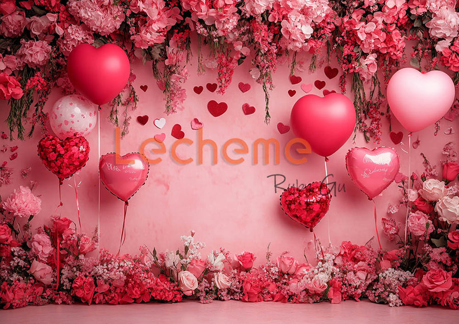 Avezano Love Balloons and Flower Walls Photography Backdrop By Lecheme Ruby Gu