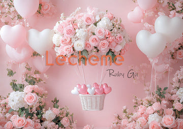 Avezano Rose Basket and Pink Wall Valentine's Day Photography Backdrop By Lecheme Ruby Gu