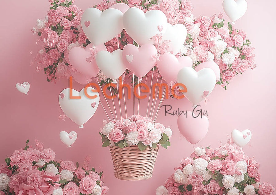 Avezano Balloon Roas and Pink Wall Valentine's Day Photography Backdrop By Lecheme Ruby Gu