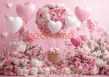 Avezano Balloon and Pink Roas Valentine's Day Photography Backdrop By Lecheme Ruby Gu