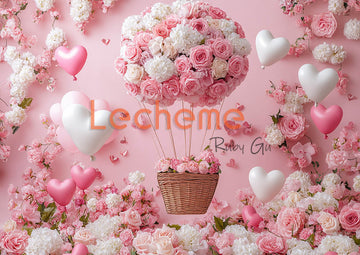 Avezano Valentine's Day Pink Flower and Love Balloon Photography Backdrop By Lecheme Ruby Gu