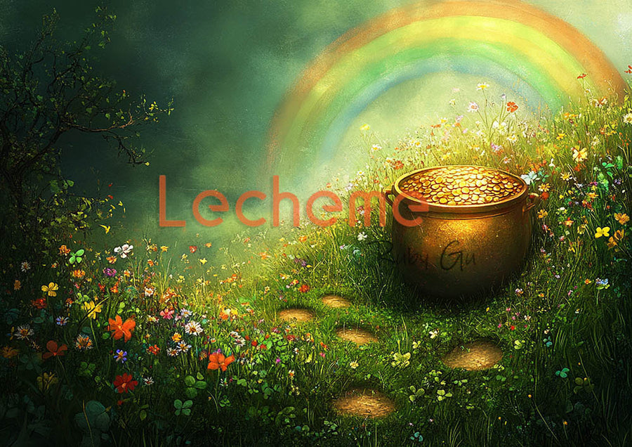 Avezano Spring Golden POTS and Rainbows Photography Backdrop By Lecheme Ruby Gu