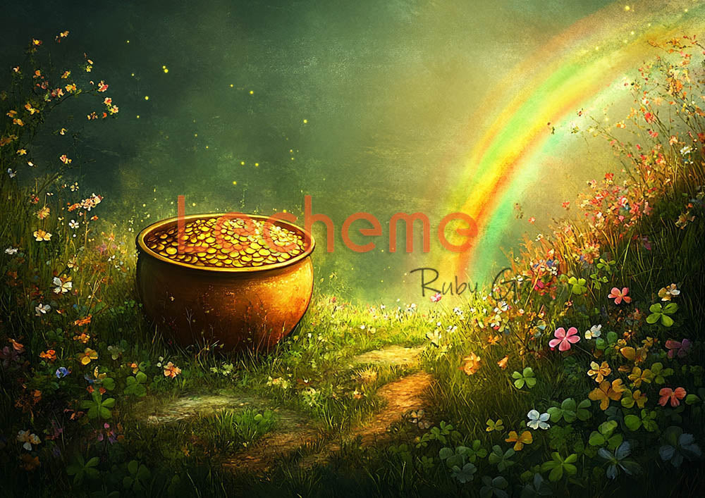 Avezano Spring Meadow Golden POTS and Rainbows Photography Backdrop By Lecheme Ruby Gu