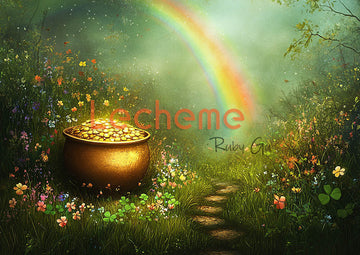 Avezano Spring Meadow Flower Golden POTS and Rainbows Photography Backdrop By Lecheme Ruby Gu