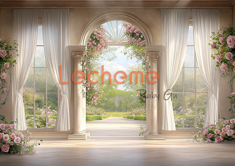 Avezano Spring Flowers and Doors Windows Photography Backdrop By Lecheme Ruby Gu