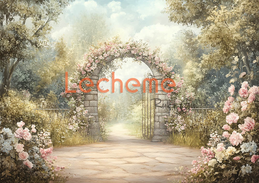 Avezano Roses and Arches in the Garden Photography Backdrop By Lecheme Ruby Gu