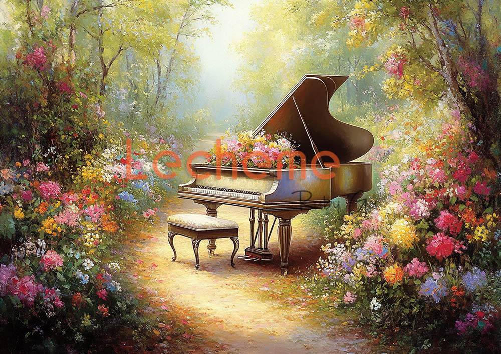 Avezano Spring Colorful Flowers and a Piano Photography Backdrop By Lecheme Ruby Gu