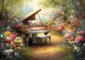 Avezano Spring Flowers and a Piano Photography Backdrop By Lecheme Ruby Gu