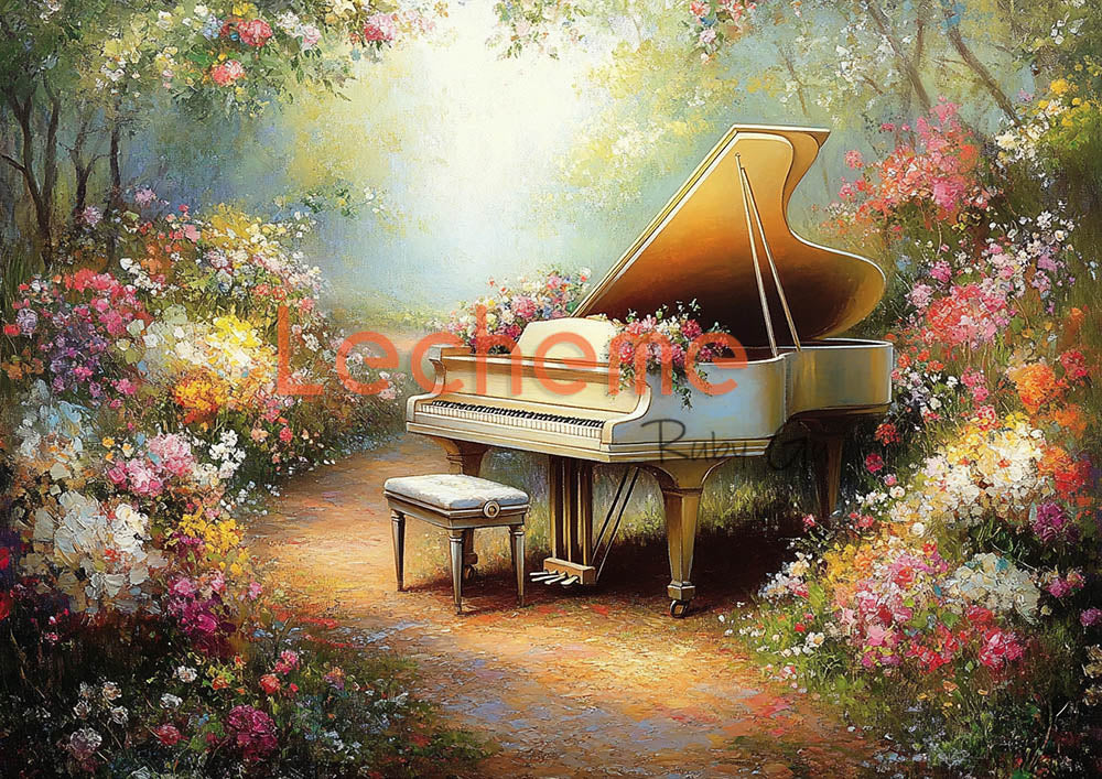 Avezano Spring Piano by the Garden Path Photography Backdrop By Lecheme Ruby Gu