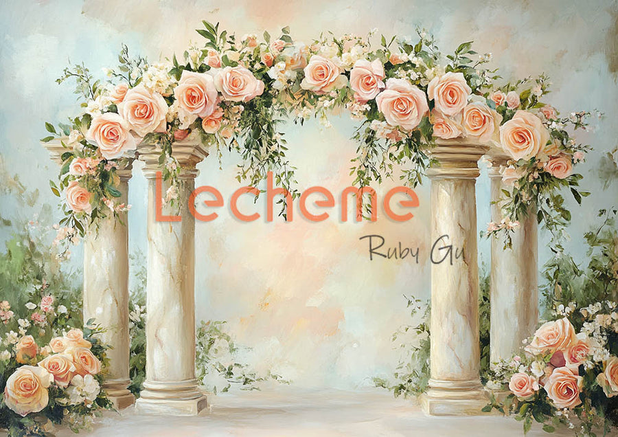 Avezano Spring Bohemian Roses and Pillars Photography Backdrop By Lecheme Ruby Gu