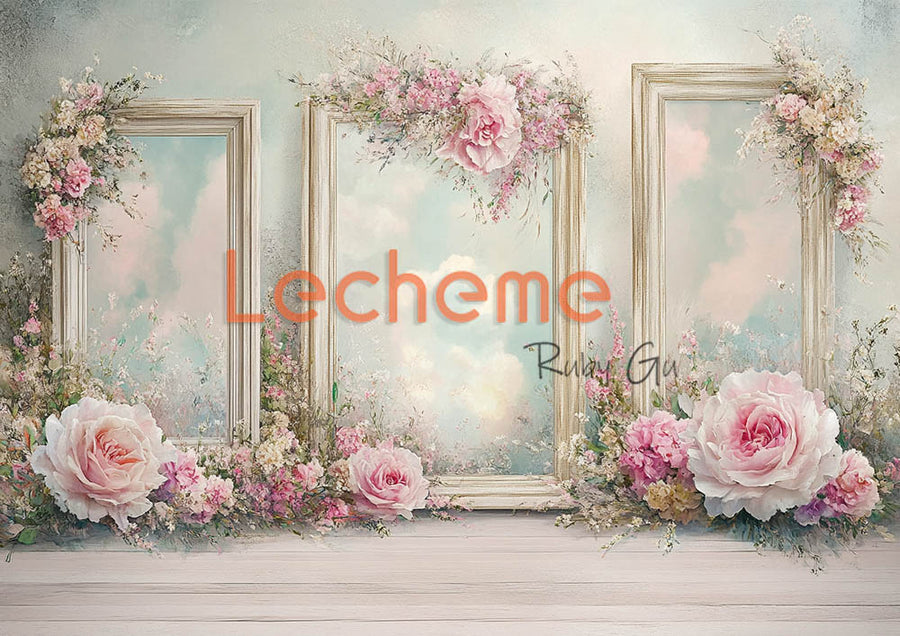 Avezano Spring Three Frames and Roses Photography Backdrop By Lecheme Ruby Gu