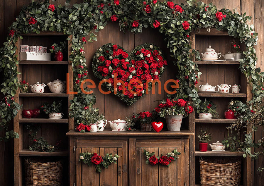 Avezano Valentine's Day Red Rose Love Heart Kitchen Decoration B Photography Backdrop By Lecheme Ruby Gu