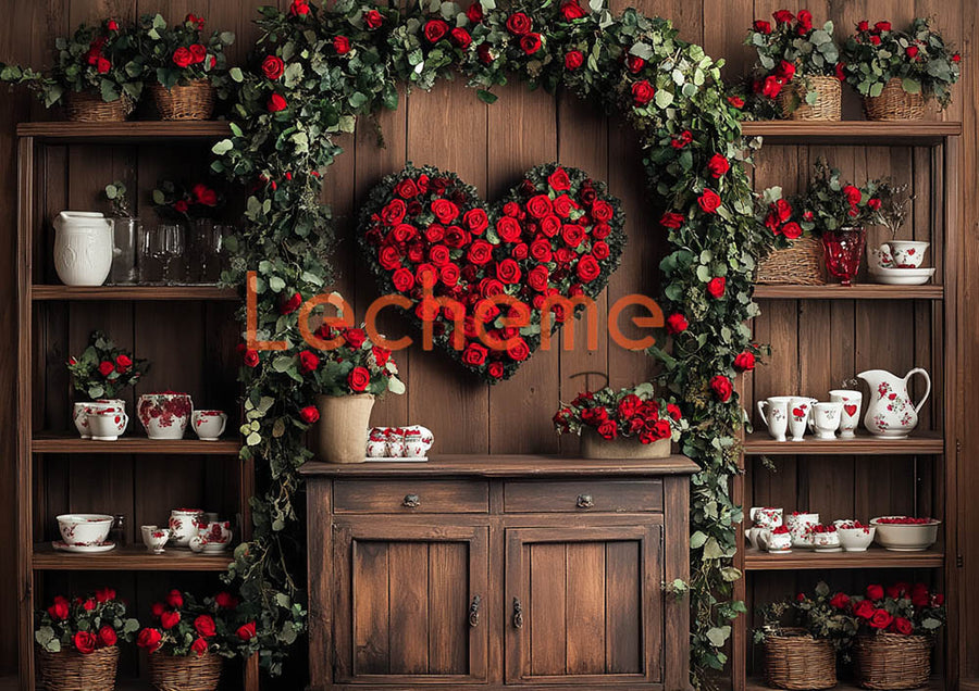 Avezano Valentine's Day Red Rose Love Heart Kitchen Decoration C Photography Backdrop By Lecheme Ruby Gu