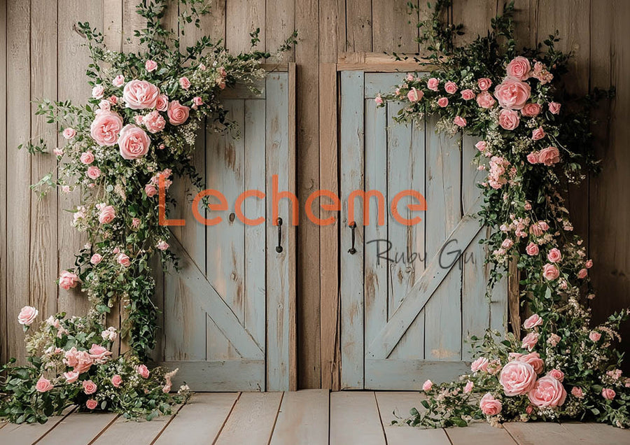 Avezano Valentine's Day Romantic Floral Rustic Door B Photography Backdrop By Lecheme Ruby Gu