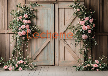 Avezano Valentine's Day Romantic Floral Rustic Door C Photography Backdrop By Lecheme Ruby Gu