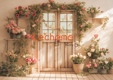 Avezano Spring Pink Rose and Door Photography Backdrop By Lecheme Ruby Gu