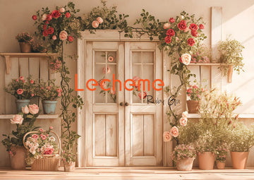 Avezano Spring Doors and Potted Flowers Photography Backdrop By Lecheme Ruby Gu