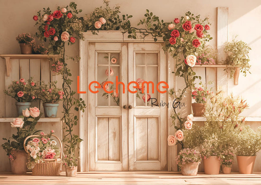 Avezano Spring Doors and Potted Flowers Photography Backdrop By Lecheme Ruby Gu