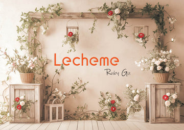 Avezano Spring Wooden Frame and Vine Flowers Photography Backdrop By Lecheme Ruby Gu