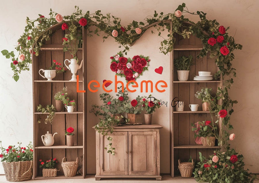 Avezano Valentine's Day Love Vines and Cupboards Photography Backdrop By Lecheme Ruby Gu