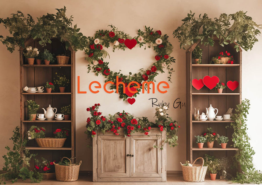 Avezano Valentine's Day Rose Wreath of love Photography Backdrop By Lecheme Ruby Gu